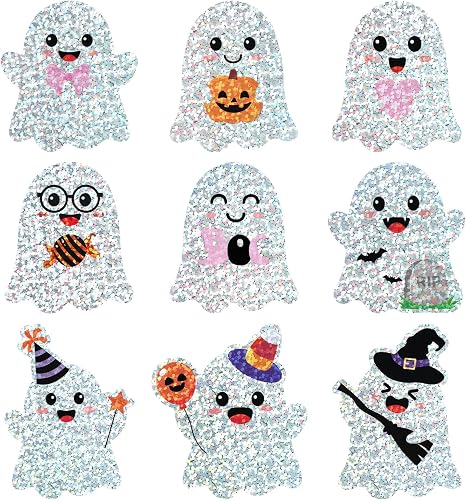 2 Inch Halloween Ghost Stickers Cute Laser Ghosts Sticker for Gift Candy Bags Envelope Card Pink Boo Labels Tags for DIY Crafts Journal Party Favors Supplies Halloween Decorations, 9 Designs 108PCS - skull sticker