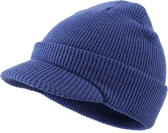 Home Prefer Mens Wool Blend Winter Hat Double-Layer Warm Knit Pre-Curve Visor Beanie Brimmed Beanies Hat for Men Women - sugar skull costume