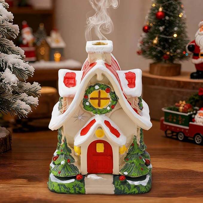 Christmas Log Cabin Incense Burner, Red Village House Incense Holder - skull incense burner