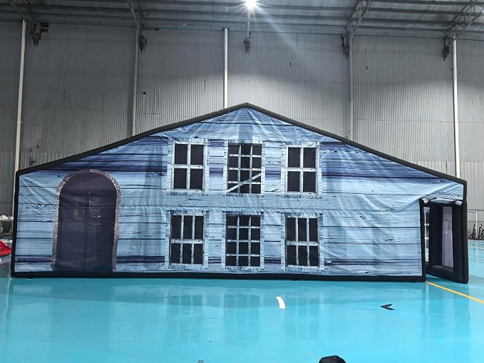 Outdoor Fun Inflatable Haunted House Maze with Removable Roof for Halloween （33×16.5ft with 1500W Blower）