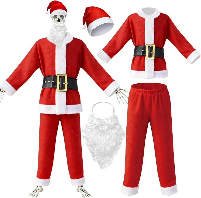 4 Pcs 12 ft Christmas Skeleton Costumes Accessories Set Santa Claus Outfit - skeleton