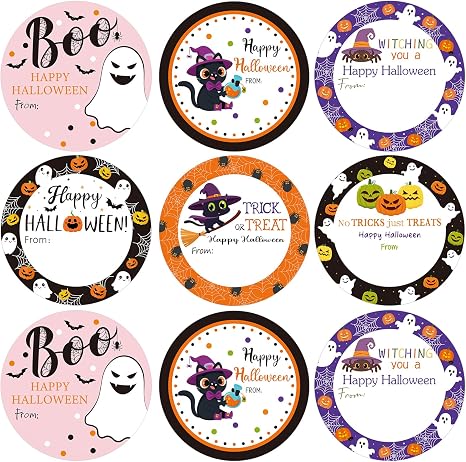 108 PCS Happy Halloween Stickers 2 Inch Self Adhesive Trick or Treat Name Tag Stickers Halloween Design Round Spooky Name Label Sticker for Gift Wrapping Candy Bags Envelope Seals Party Favors - skull sticker