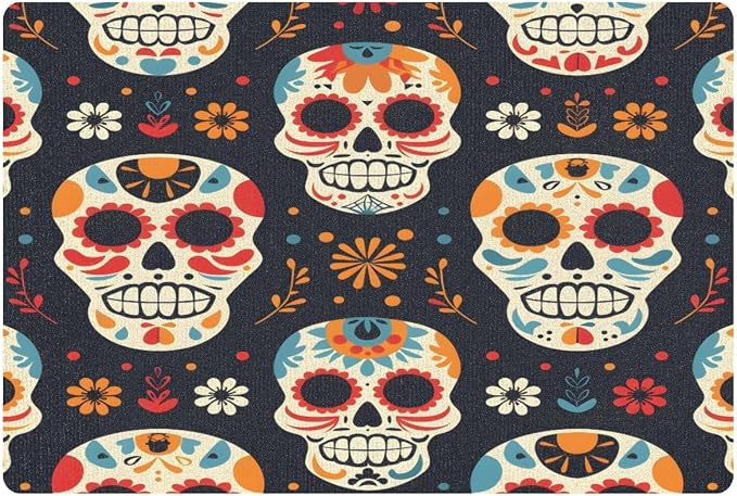 Sugar Skull Floral Door Mat Skull Flower Pattern Skull Doormat Indoor Outdoor Non Slip Front Door Mat Bathroom Kitchen Bedroom Patio - skull toilet mat