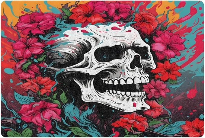 Gothic Floral Sugar Skull Doormat Indoor Outdoor Doormat Non Slip Front Door Mat Bathroom Kitchen Bedroom Patio Entrance Mat 16x24 Inch - skull toilet mat