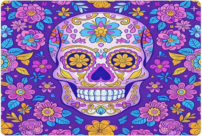 Mexican Sugar Skull Door Mat,Colorful Flower Pattern Indoor Outdoor Non-Slip Front Door Mat Bathroom Kitchen Bedroom Patio Entrance,16 - skull toilet mat
