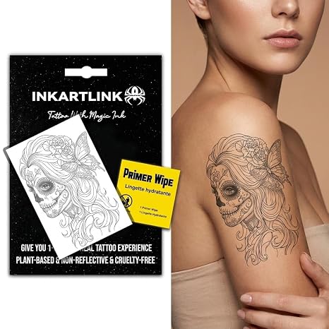 INKARTLINK Sugar Skull Temporary Tattoos, Realistic Waterproof Fake Tattoos - sugar skull makeup