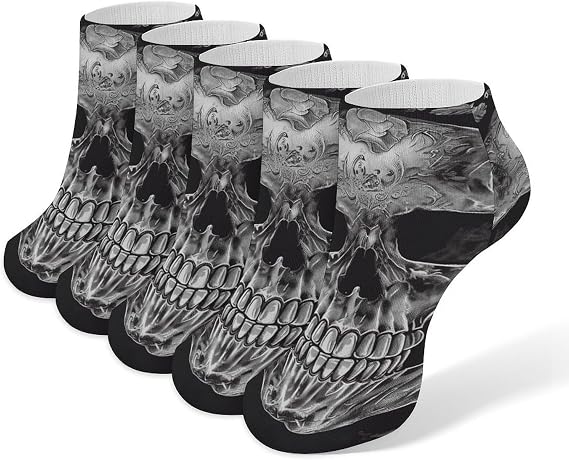 5 Pairs of Cotton Ankle Socks for Women Men Skull Skeleton Low Cut Socks for Running Hiking No Show Athletic Sock - sugar skull boots