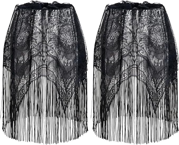 Gothic Lamp Shade 59×21 Inch Halloween Lamp Shade Cover with Tassel 2PCS Black Lace Skull Head Lampshade for Halloween Themed Party Decoration..