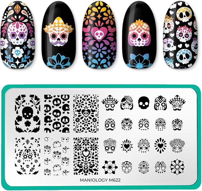 Maniology Sugar Skulls Nail Stamping Plate Halloween Nail Designs - skull plate