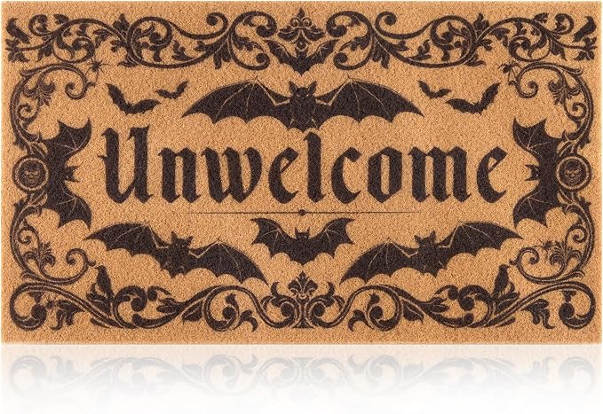 Halloween Front Door Mat with Unwelcome Design for Porch Gothic Bat Doormat - skull floor mat