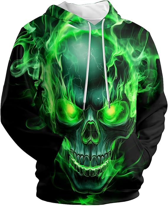 Black 80s 90s Pullover Hoodie 3D Novelty Graphic Hooded Sweatshirt Hoodies for Men Women - skull hoodie