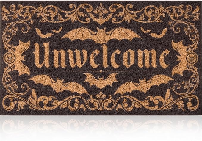 Halloween Door Mat Dark Gothic Bat Design Unwelcome Entrance Rug for Porch - skull carpet