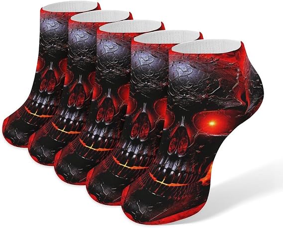 5 Pairs of Cotton Ankle Socks for Women Men Black And Red Skull Low Cut Socks for Running Hiking No Show Athletic Sock - sugar skull costume
