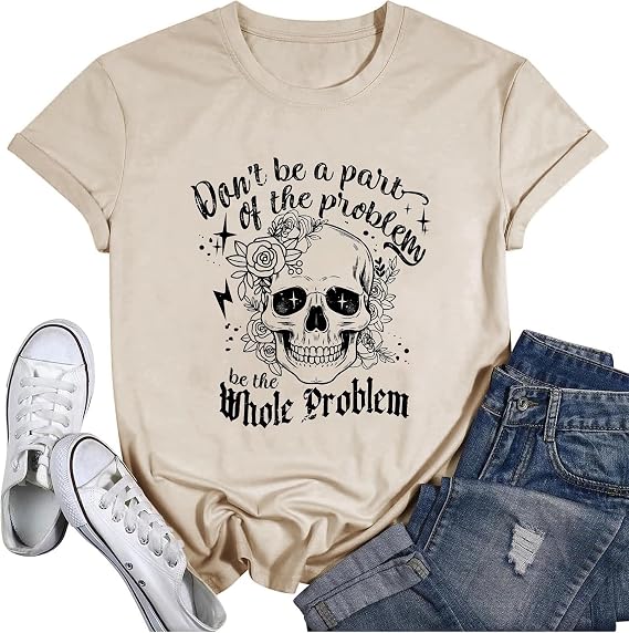 Casual Cute Skull Floral Skeleton Funny Letter Print Graphic T Shirt - skull tshirt
