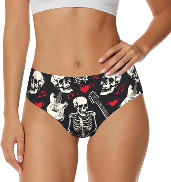Womens Underwear Breathable Soft Ladies Bikini Panties Hipster Briefs XS -4XL - skull swimsuit
