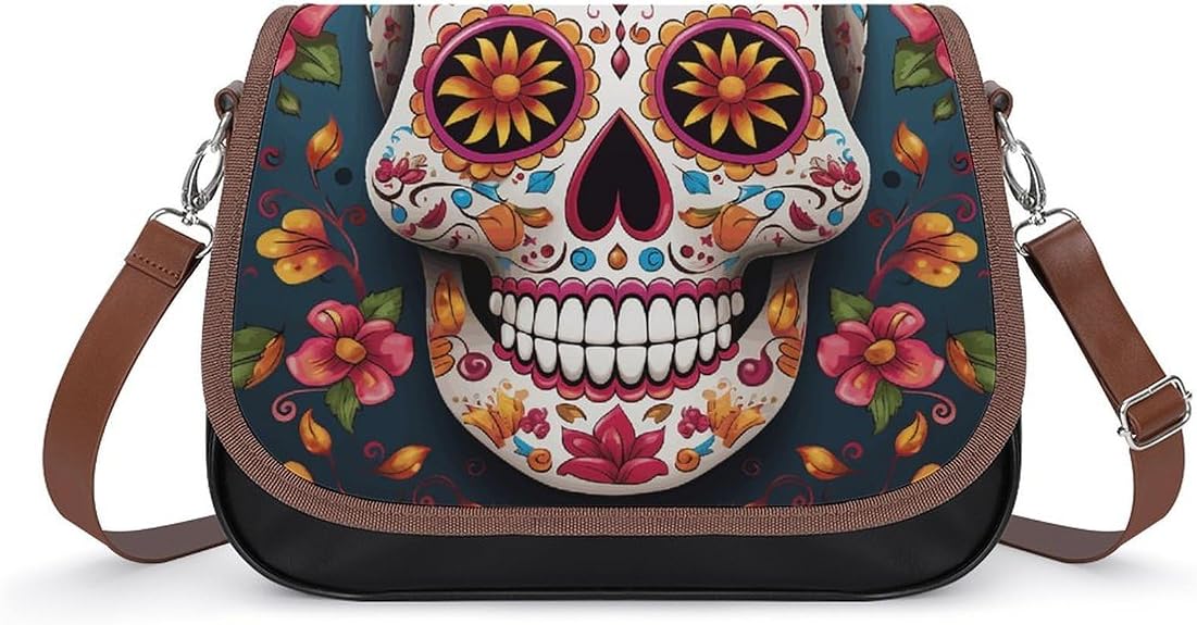 Crossbody Bags for Women Handbags Colorful Sugar Skull Shoulder Bags Messenger Bag Leather Satchel Purses - sugar skull handbags for sale