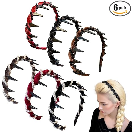 Retro High Skull Pearl Headband,Vintage High Cranium Artificial Pearl Hairband,Fashionable Accessories for Women,Cute Hair Accessories for Girls,Fashion Accessories (6pcs) - skull headband