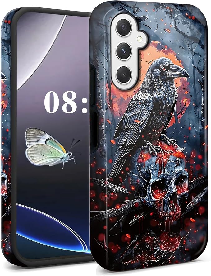 for Galaxy A17 5G Case, Dual Layer Hard PC + Soft TPU Heavy Duty 2 in 1 Shockproof Protective Phone Case for Samsung Galaxy A17 5G (6.7") Cute Amusing Pattern – Crow Skull - Skull phone case