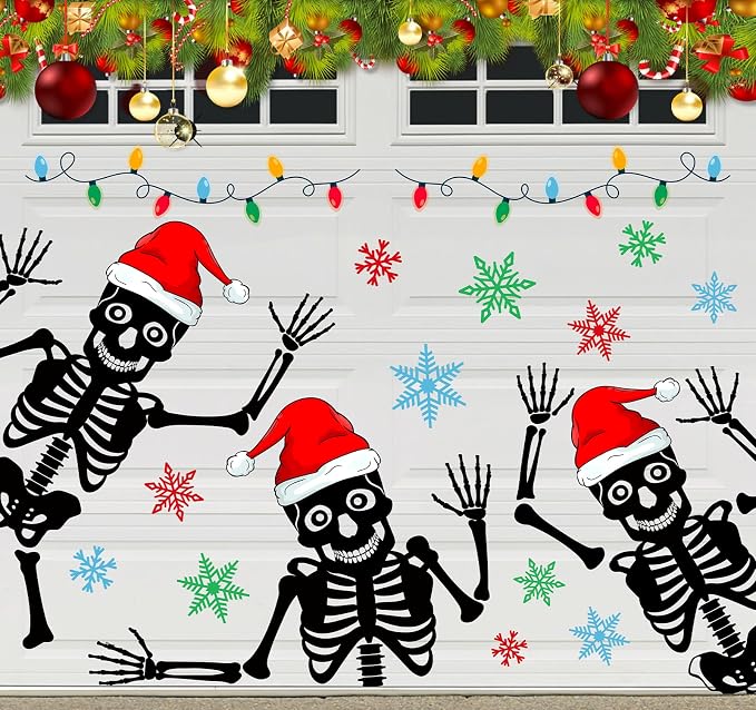 JarThenaAMCS 34Pcs Christmas Garage Door Magnet Stickers Funny Dancing Skeleton Snowflake Light Bulb Refrigerator Decals for Hippie Winter Xmas Home Party Room Car Decoration - skeleton