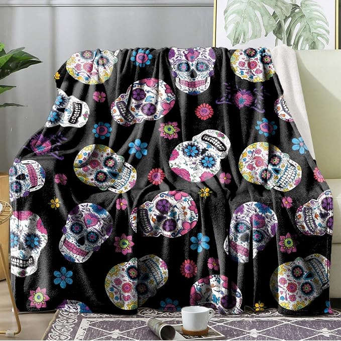 Ultra Soft Fleece Blanket- Lightweight & Warm Throw Blanket for Couch, Cozy Plush Sherpa Blanket for Adults Kids, Durable & Easy Care (Pink Sugar Skull, 40x50 in) - skull hoodie