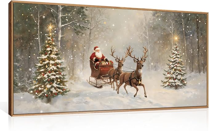 LHIUEM Christmas Santa Reindeer Framed Canvas Wall Art Set,Vintage Trees Snowy Wall Decor,Sleigh Deer Forest Winter Wall Printing for Living Room,Bedroom,Dining Room,Office -20"x40"x1 - skull wall art