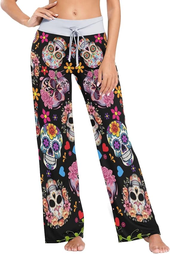 Women's Pajama Pants Lounge Pj Bottoms Sleepwear pants with Drawstring - skull pajamas
