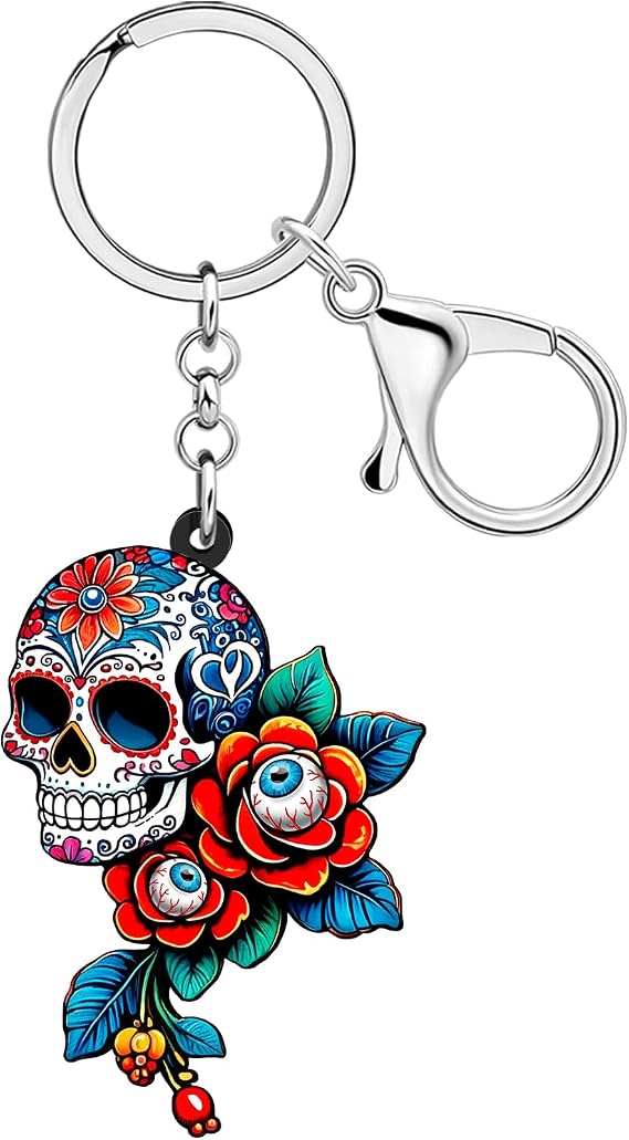 DUOWEI Day of the Dead Sugar Skull Keychain Bag Charms for Handbags Spooky Key Chain Halloween Gifts for Women Accessories - skull backpack