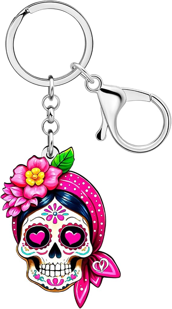 DUOWEI Day of the Dead Sugar Skull Keychain Bag Charms for Handbags Spooky Key Chain Halloween Gifts for Women Accessories - sugar skull handbags for sale