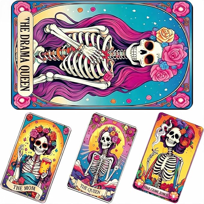 4 Pack Sugar Skull Tarot Style Card Skin Stickers, Waterproof PVC Decorative Decals for Debit Cards, Bus Transit Metro Cards,Unique Gothic Holiday Gift for Women & Spooky Art Fans - skull sticker