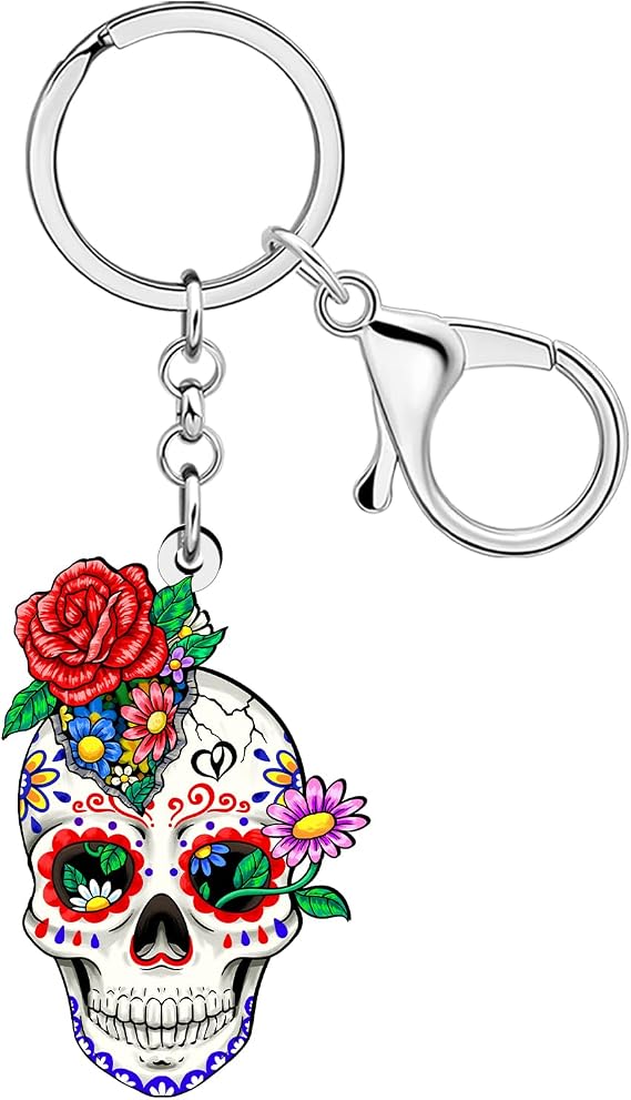 Acrylic Spooky Day of the Dead Sugar Skull Keychain Keys Keyring Gothic Mexican Halloween Gifts for Women Accessories - sugar skull handbags for sale