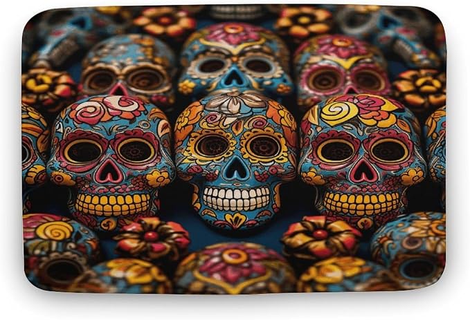 Colorful Sugar Skulls Bath Mats for Bathroom 15.7"x23.6" Non-Slip-Absorbent Bathroom Rugs Ultra Soft Bath Rug for Tub, Floor Carpet, Sink Or Shower - skull toilet mat