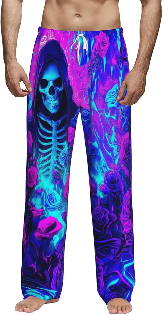 Funny Men's Pajama Pants Ultra Lightweight Sleep Lounge Pants Pjs Bottoms Men's Pajama Bottoms with Pocket Drawstring - skull watch
