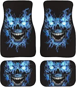 Blue Skull Auto Floor Mat Protector Universal Skull Car Floor Mats 4 Piece Non Slip Rubber Car Rugs Carpet Mats Full Set Washable Skulls Automotive Accessories, Blue - skull floor mat