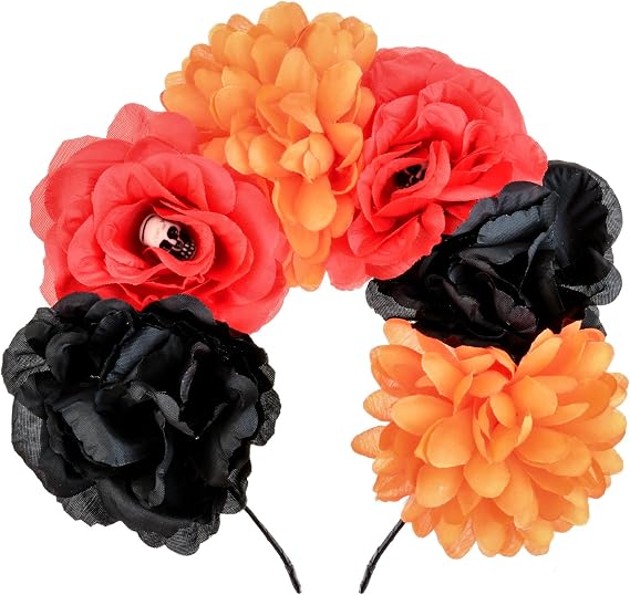 Mexican Flower Crown Halloween Floral Headband Rose Flower Tiara - skull headband