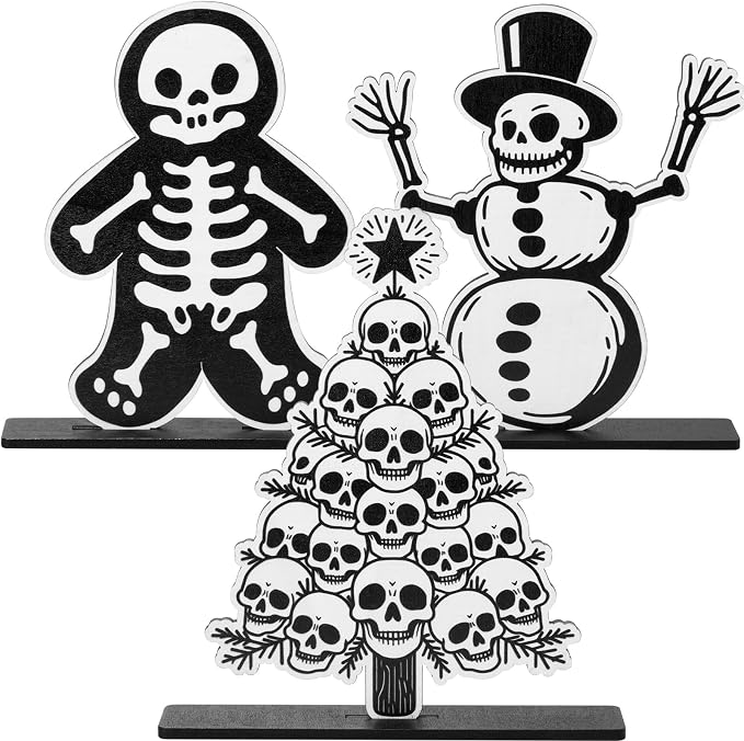Novabright 3 Pcs Gothic Spooky Halloween & Christmas Skull - skeleton