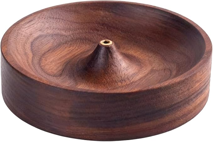 Incense Holder,Black Walnut Hand - Crafted Round Burner for Sticks with Ash Catcher,Perfect for Relaxation at Home, Yoga,Spa & as a Gift(3.5 * 3.5in) (1) - skull incense burner