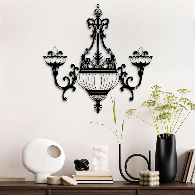 Trpiox Metal Chandelier Wall Art,Elegant Victorian Metal Wall Art,Gothic Wall Decor for Living Room, Bedroom, Bathroom, Kitchen(Black,28″ W x 28″ H / 70x70cm)