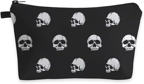 Small Makeup Bag Cosmetic Bag for Women, Pretty Design Organizer Case with Zipper Closure, Lightweight and Water-Resistant Make Up Bag - 8.65"x 5.35" x 7.08"（Skull） - sugar skull handbags for sale