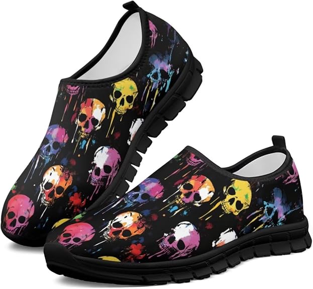 Men's Slip-On Loafers - Airport Security Quick-wear Shoes, Lightweight Cushioning Walking Shoes, Non-Slip - sugar skull boots