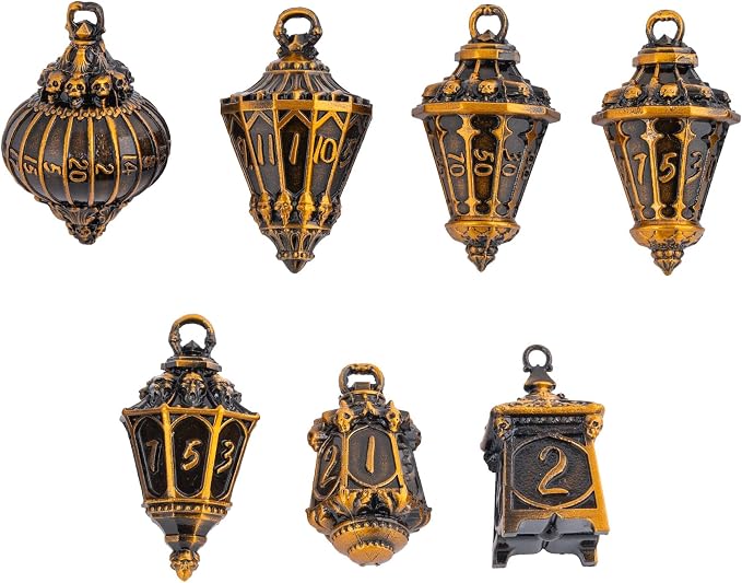 7-Piece Lantern DND Dice Set,Metal Dice with Skull Dice Bag