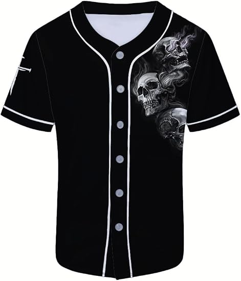 Print Baseball Jerseys for Men Sports Shirts Casual Baseball for Fans - skull tshirt