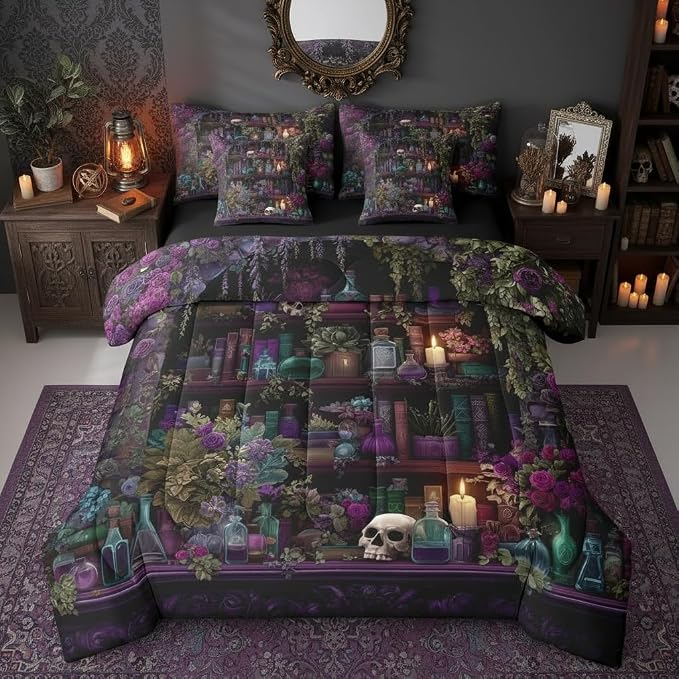 Erosebridal Gothic Skull 7 Piece Bedding Set Vintage Witchy Comforter Queen