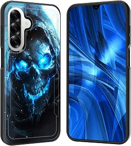 for Galaxy A17 5G Case,[Military Grade Drop Tested] Heavy-Duty Tough Rugged Shockproof Protective Case for Samsung Galaxy A17 5G 6.7 inch 2025,Blue Glow Skull - Skull phone case