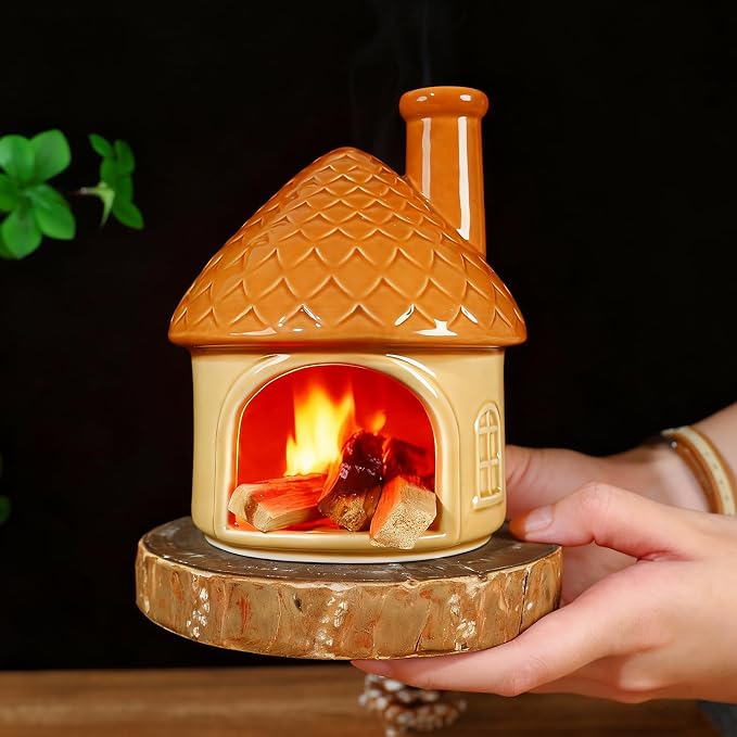 Mougigi Mini Ceramic Palo Santo Burner - Yellow House Chiminea Incense - skull incense burner