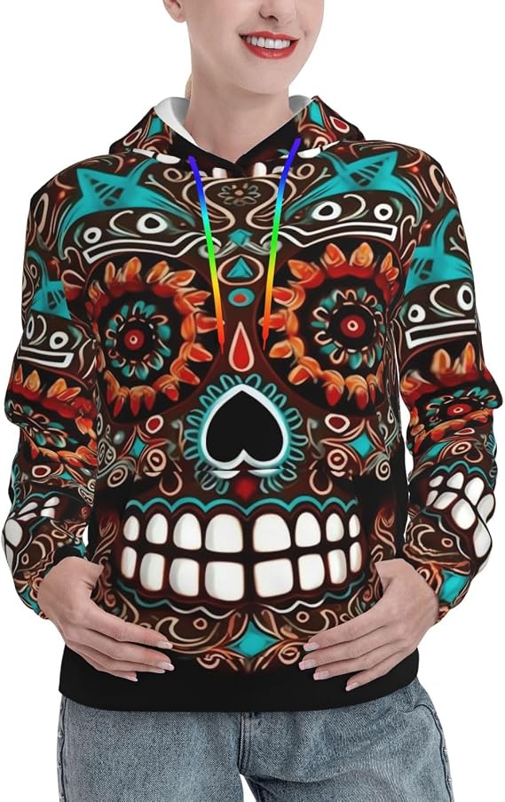 Sugar Skulls Day Of The Dead Women'S Casual Hoodies Long Sleeve Sweatshirts With Pocket Drawstring Pullover Hooded - skull hoodie