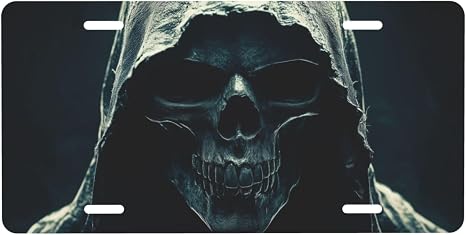 Skull Horro Dark License Plate Cover Front License Plate Frames Aluminum Car Accessory for US Vehicles with 4 Holes Auto Novelty Vanity Tag Metal Signs Hanging Decor Gift 6 X 12 Inch - skull plate