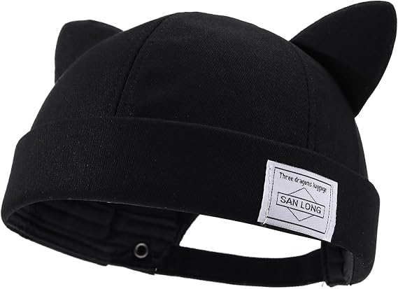 Brimless Hats Women Cat Ears Hat Cute Docker Cap Skullcap Sailor Caps Rolled Cuff Retro Beanie Daily Landlord Hats - skull watch