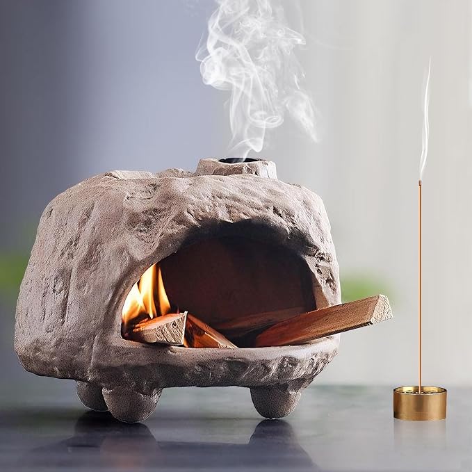 Pottery Ash Catcher&Palo Santo Holder,Rustic Texture Incense Burner,Wood Sticks Dish,Essential Oils Bowl,Cone Burner for Meditation,Yoga,Energy Cleansing,Unique Meditation&Home Decor Gift (Taupe) - skull incense burner