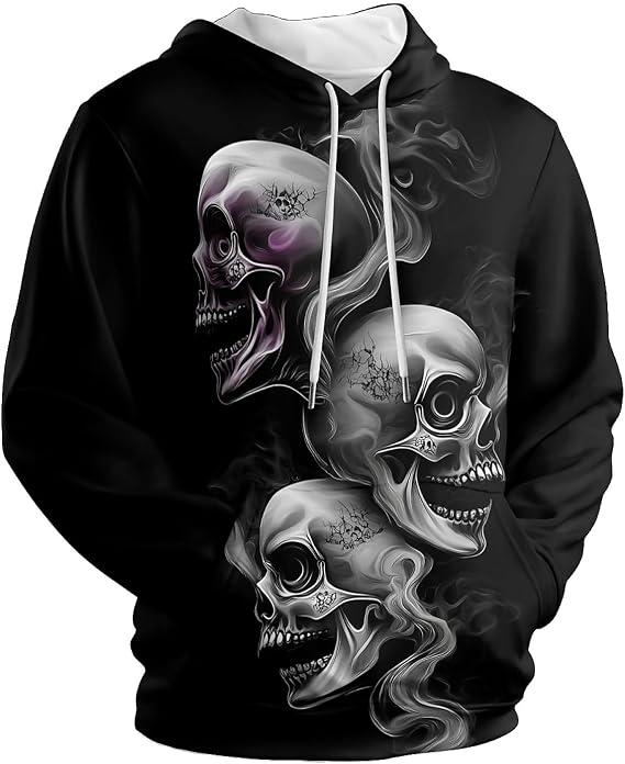 Skull Hoodies for Men Women 3D Graphic Sweatshirts Novelty Pullover Hoodie Funny Hoody Hooded With Pockets - skull hoodie