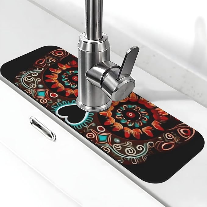 Sugar Skulls Day of the Dead Faucet Mat for Kitchen Sink Splash Guard 5.5"×15" Super Absorbent Diatomite Faucets Suction Pad Faucet Handle Drip Catcher Tray Drying Mat, Housewarming Gift - skull toilet mat